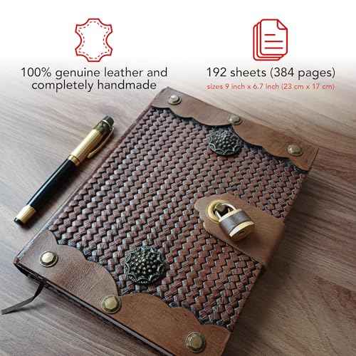Antique Door Design Lockable Diary with Padlock, Handmade Leather Journal with Lock, Gift for Men Women Lined Paper Diary With Lock, 384 Pages Big size Journal for Writing Diary