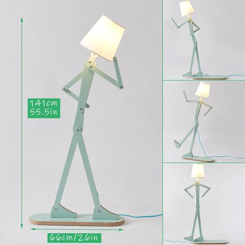 HROOME Unique Mini Wood Floor Lamp for Living Room Bedroom Office Farmhouse - Cute Corner Decorative Reading Standing Light Creative Swing Arm Arc Design Gift for Kids Room (Green Mini)