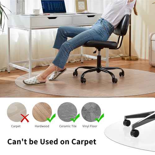 WASJOYE Office Chair Mat for Hard Floor, 48" Round Transparent Hard Floor Protector Home Floor Mat for Computer Desk Rolling Chair