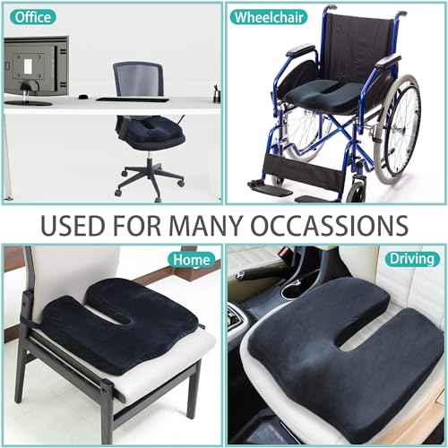 Large Pressure Relief Office Car Seat Cushion,10-Inch Extended U-Cutout,Sciatica & Back Coccyx Tailbone Pain Relief Chair Pad,Memory Foam Butt Pillow for Computer Desk,Wheelchair, Car