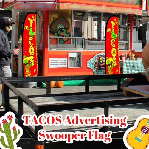 2 Set Tacos Feather Flag Kit, 8ft Advertising Swooper Flag Banner with Pole and Ground Stake for Business Restaurant Advertising Banner for Outside Ground