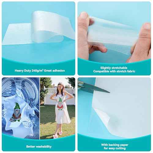 Double-Sided Iron-On Adhesive Film for Sewing & Crafts, 11.8 Inches x 10 Yards, Heavy Duty, Elastic Fusible Interfacing with Backing Paper, Heat Bond Fabric Glue for Applique & Hemming