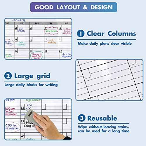 Dry Erase Vertical Three Month Laminated jumbo Wall Calendar, 46 x 63, Huge quarterly Laminated Erasable White Board, Giant 90 day Family Whiteboard Schedule Planner, Large Multi Month Reusable