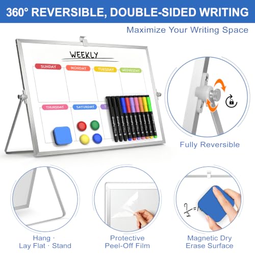 GMAOPHY Silver Double-Sided Magnetic Whiteboard with Stand 16x12"