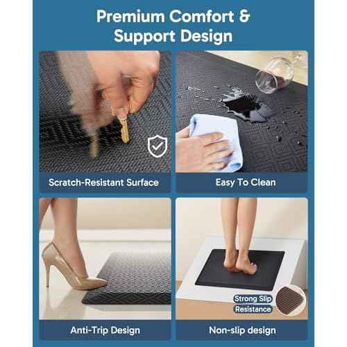 Ophanie Kitchen Mats for Floor, 3/4 inch Thick, 20x32 Anti Fatigue Cushioned Mat, Kitchen Rugs, Waterproof, Comfort Ergonomic Standing Mat for Office, Home, Sink, Black Non-Slip Ridged Bottom