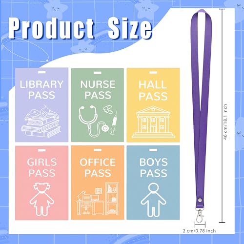 Planner 6 Sets Hall Pass Lanyards and School Passes Set - Unbreakable Wooden Hall Passes for Classrooms