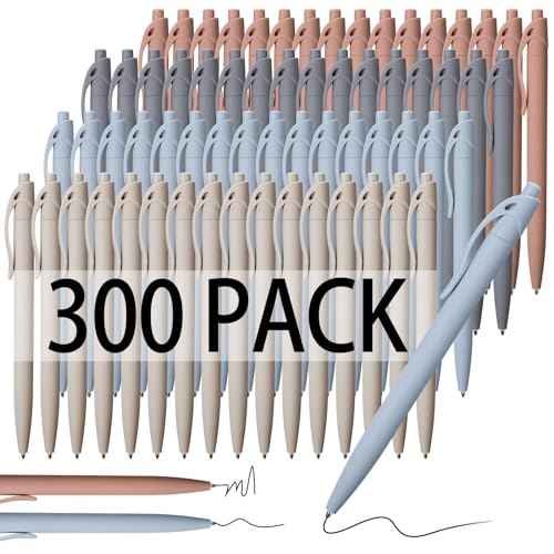 Fulmoon 300 Pcs Black Ink Pens Bulk 1.0 mm Medium Point Retractable Click Ballpoint Pens Smooth Ink for School Office Back to School Supplies(Morandi)
