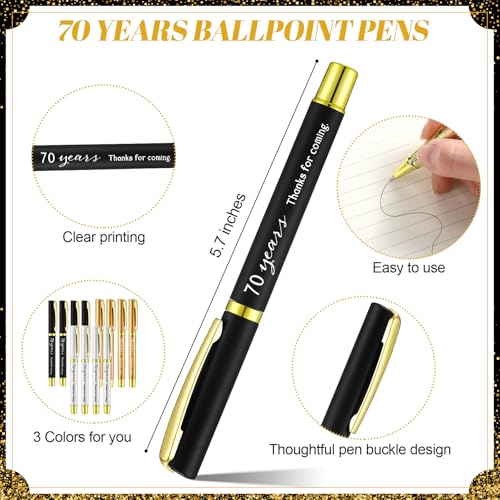 25 Sets Birthday Favors for Guests 25 Thanks for Coming Ballpoint Pens 25 Bookmarks 25 Cards with Organza Bag for Adult Birthday Anniversary Party Souvenir(Metal-70th)