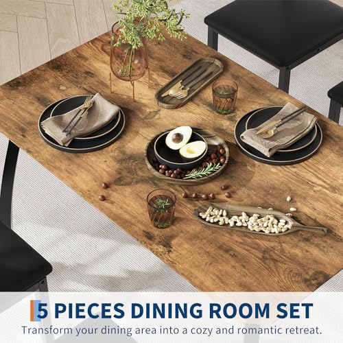 Garvee Retro Dining Table Set for 4 in Modern Metal & Wood with Cushioned Chairs – 1 Table & 4 Chairs