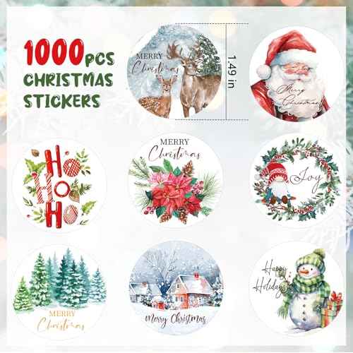 1000 Pcs Christmas Stickers for Envelopes,1.5 Inch Round Christmas Stickers for Crafts,Xmas Envelope Seal Cards Gift Stickers,8 Designs