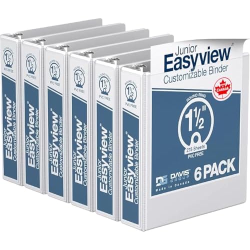 Davis Group Easyview Junior Binder - Premium Small Clear-View 3-Ring Binder for School, Office, or Home, Made in Canada, 1.5-Inch Mini, 8.5"x5.5", White