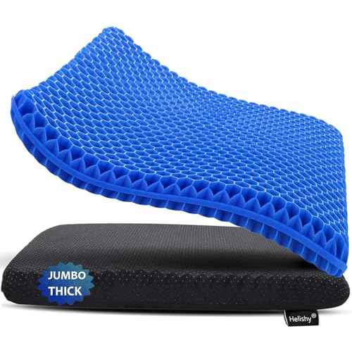 Gel Seat Cushion, Jumbo&Thick Gel Cushion Chair Pads with Non-Slip Cover for Home Office Car Seat Wheelchair, Soft Breathable Honeycomb Seat Pads for Relieve Hip Pain, Blue 20x20x1.9inch