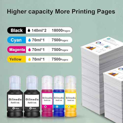 GILIMEDIA 542 Pigment Ink Refill Bottles Compatible for Printer ET-5150 ET-5170 ET-5180 ET-5800 ET-5850 ET-5880 ET-16600 ST-C5000 ST-C5500 ST-C8000-542 Ink 5 Pack