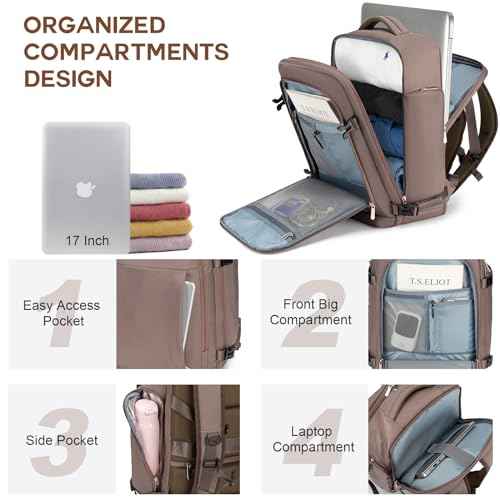 RDTGO Travel Backpack For Women, 40L Carry-On Backpack, Airline Approved Personal Item Bag, Waterproof Laptop Backpack with Large Duffel, Casual Daypack for Buisness Gym Weekend Hiking (Brown)