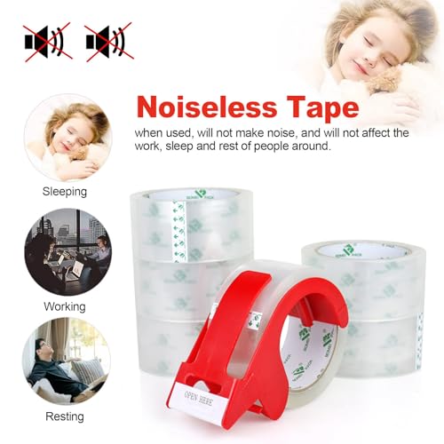 BOMEI PACK No Noise Clear Packing Tape 1.88in x 55yds Refill Rolls Heavy Duty, 6 Rolls with Dispenser