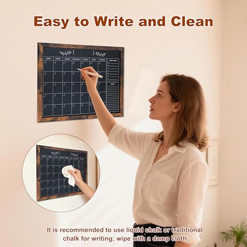Brown 17" x 13" Wall Magnetic Chalkboard Calendar for Home Kitchen Office
