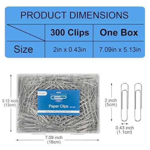 Large Paper Clips Non-Skid, 2 Inch Jumbo PaperClips, 300 Pcs Metal Paper Clips Large,Paperclips Non-Skid Clips for Office&School Supplies.