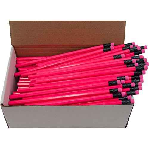 Hex Pencils (Full Size Hex Pencil with #2 Lead Available in a Variety of Colors) (Tested Non Toxic) (Latex Free Eraser) (Classroom Pencils) (Bulk Box of 144) (Neon Pink)