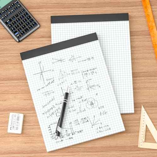Graph Paper Notebook 8.5 x 11 Grid Paper Pad Quad Ruled, 2 Pack, 30 Sheets per Pad, White, 4x4 (4 Squares per inch), Easy-Tear Perforations, 8.5"x11" Quad Ruled Grid Paper Pad