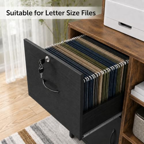 Homieasy Vertical Filing Cabinet with Bookshelf - Rustic Brown (Variation: Rustic Brown)