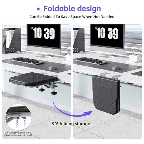 Arm Rest for Desk, 90¡ÆFoldable Computer Wrist Rest Shelf with Sponge Padding, Clamp on Arm Support, Ergonomic Sturdy Desk Extender for Office & Home, Durable & Easy to Install (Black)