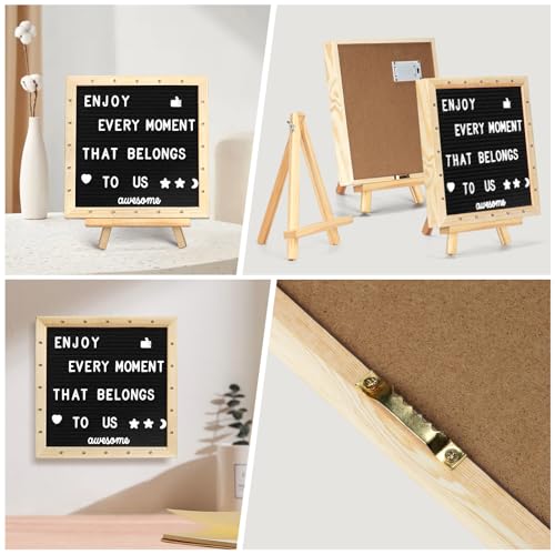 Black Felt Letter Board with Lights - 10x10 Inches, Includes 340 Reusable Letters & Built-in LED Lighting - Adjustable Stand for Weddings, Announcements & Party Planning (BlackA / 10x10)