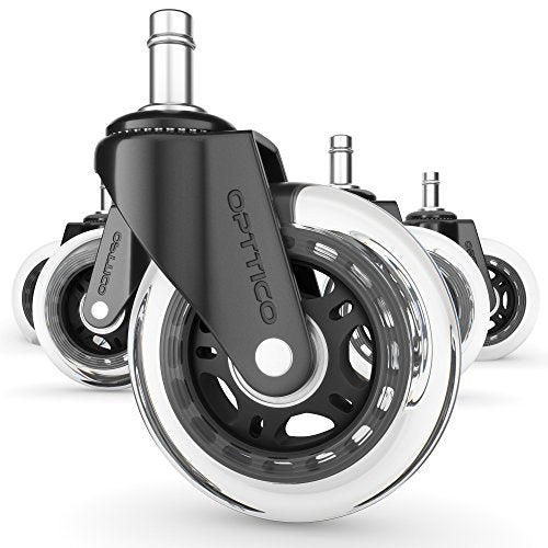 Office Chair Caster Wheels Replacement - Set of 5 Hardwood Floor Chair Wheels - No Chair Mat Needed - 3" Rollerblade Style Heavy Duty Desk Chair Casters with Soft Rubber Wheels, Smooth & Silent