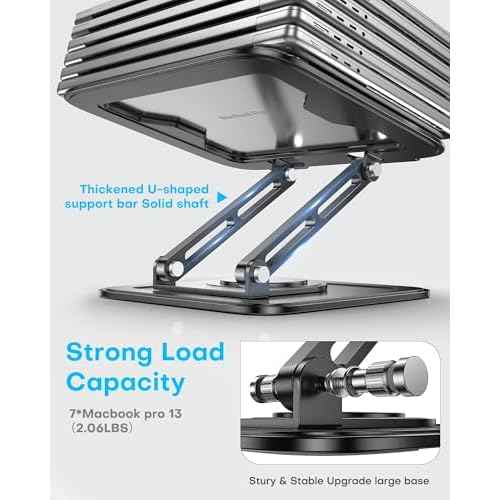 Adjustable Laptop Stand, Computer Stand with 360 Rotating Base, Ergonomic Laptop Riser Mount for Desk Foldable Protable Computer Desk Fits with MacBook Pro Air (10-16") - Black