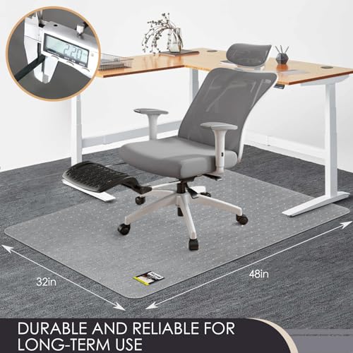 Kuyal 32x48 Inch Clear Heavy Duty Office Chair Mat for Carpet, Non-Slip