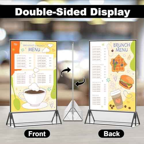 EHWINE 8 Pack Acrylic Sign Holder 8.5 x 11, Double Sided Black Picture Frame Stand up Table Top Sign Holders, Clear Display Stand Menu Flyer Holder for Wedding Party (Provide Non-slip Mats)