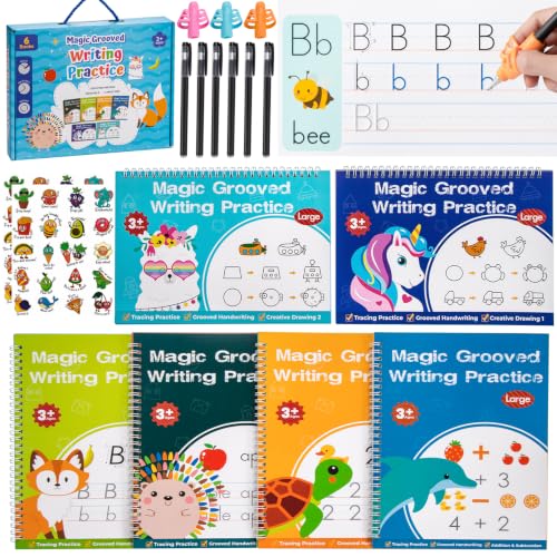 6-Pack Reusable Handwriting Practice Workbooks for Kids Ages 3-8 with Magic Fading Ink