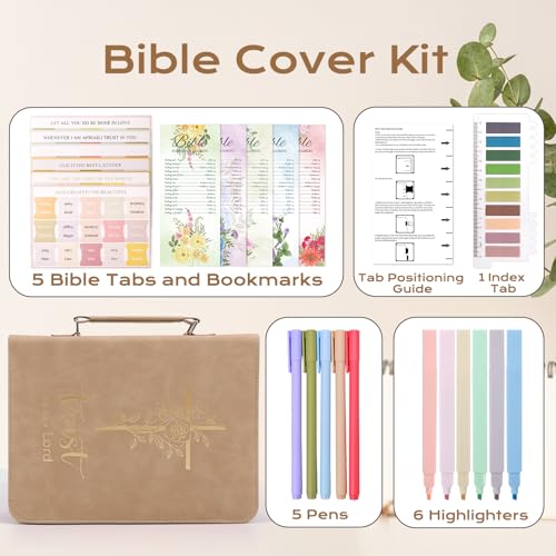 XKDOUS Women's Leather Bible Cover Large Khaki & Golden Cross