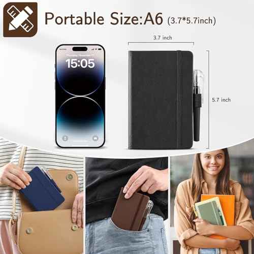 NETANY 4 Pack Small Notebook Pocket Notebook, A6 Mini Leather Hardcover Journal, 3.7" X 5.7", 416 Pages Note Pads, Black, Green, Brown, Blue
