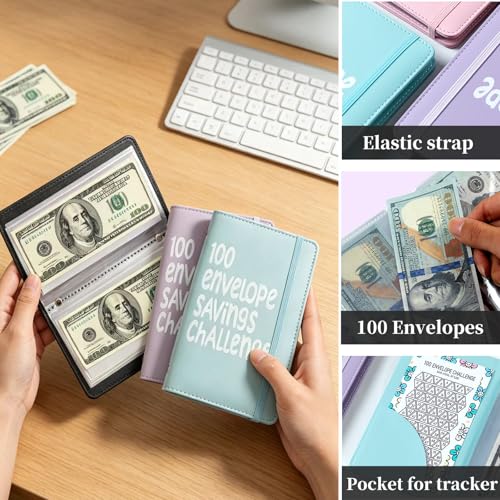 Black Money Saving Challenge Binder with Cash Envelopes - 100 Envelopes Budget Organizer