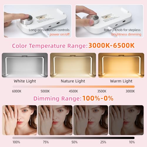 BZJ 34in Large Nail Light for Desk Foldable Moon Lamp LED 3 Color Stepless Dimming Pink Table Lamp with Base Phone Stand for Beauty Eyelash Makeup Tattoo Crafts Reading Spa Salon Tech