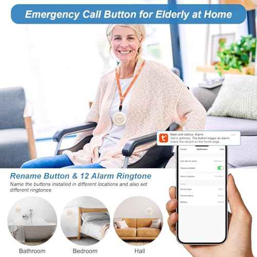 VOCA Smart WiFi Wireless SOS Pager | Caregiver Call System with Panic Button & Emergency Alarm | for Elderly, Seniors, Patients & Disabled | Includes 1 Receiver + 2 Call Buttons