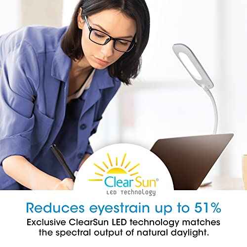 OttLite Flexible LED Clip Lamp with ClearSun LED Technology - Soft Touch Clip Light is Dimmable & Flexible - Travel-Friendly Reading Lamp for Crafting, Sewing, Desks, Tables, & Bookshelves