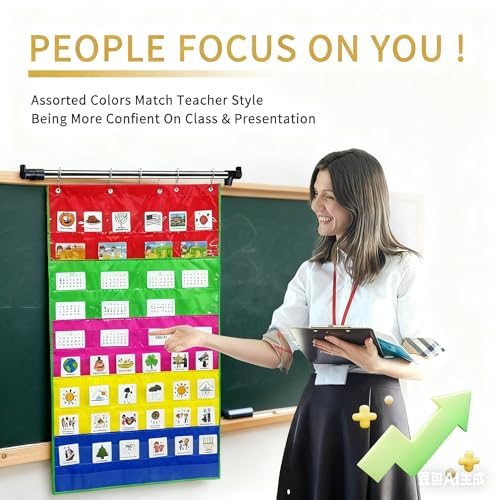 Anchor Chart Storage Rack with Casters Rolling Anchor Chart Holder for Classroom Home Educational Tools(Chart Stand with Anchor Chart In Black) (Black+4hooks+3hangers) (Rainbow)