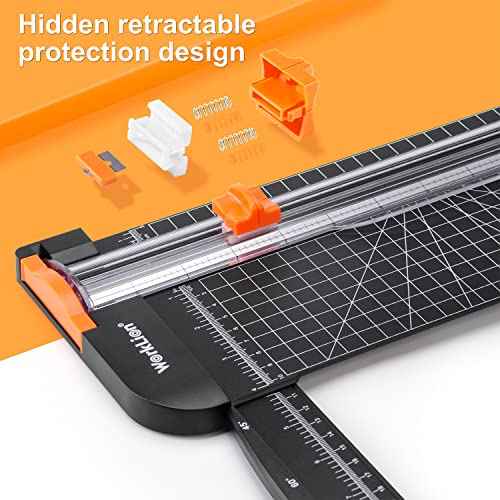 WORKLION Paper Cutter - A4 Paper Craft Cutter with Security Blade for Cut Gift Card, Coupon, Label, Cardstock, Photo, 12 inch Black Office Paper Trimmer