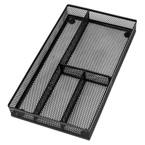 Desk Drawer Organizer Tray,Drawer Organizer for Office and Home,Desk Organizer with Drawers,4 Compartments,Non-Slip Desk Organizers and Accessories for Stationery Makeup School (Black)