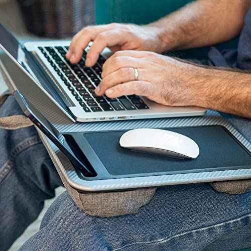 LAPGEAR Home Office Lap Desk - Left-Handed - with Mouse Pad, Device Ledge, and Phone Holder - Silver Carbon - Fits up to 15.6 Inch Laptops - Style No. 91405