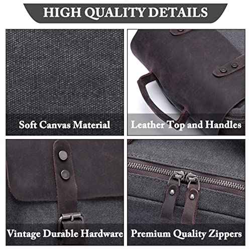 VASCHY Leather Laptop Backpack, Casual Canvas Campus Rucksack with 15.6 inch Laptop Compartment
