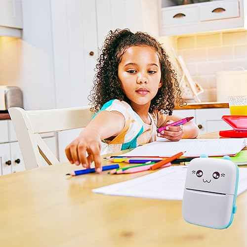 Mini Portable Small Printer Paper 6 Rolls Sticker Machine Mini Sticker Study Printer for Pictures Photos Compatible with Android and iOS Wireless&Bluetooth Pink