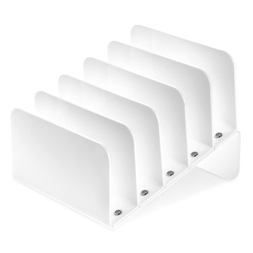 Chunful Acrylic Desk Organizer, 5 Section Desk File Holder Sorter Stand Rack Vertical Organizer Desktop Vinyl Storage Display for Record Album Book Magazine Document Home Office(White)