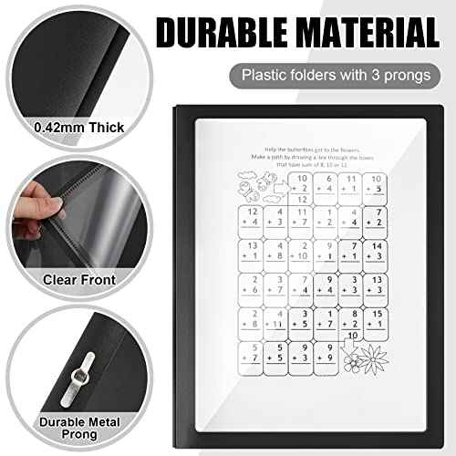 Teling 36 Pcs Report Covers with 3 Prong Fasteners Clear Front Presentation Folders Frame View Poly Report Folder Presentation Binder for Paper Document School Office(Black)
