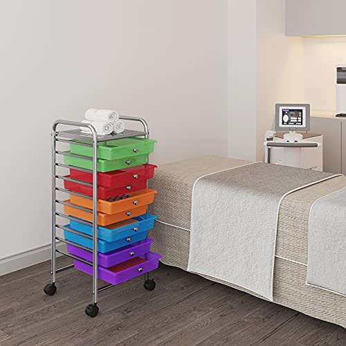 Yaheetech 10-Drawer Rolling Storage Cart Multicolor - Slim Organizer with Lockable Wheels