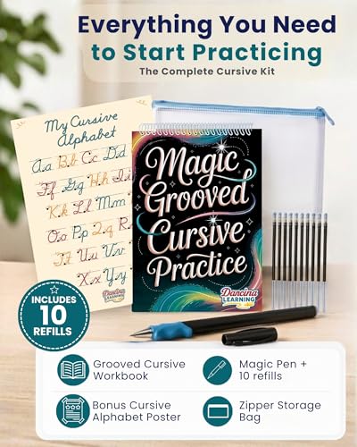 Kids Cursive Handwriting Workbook with Reusable Practice Pages & Pen