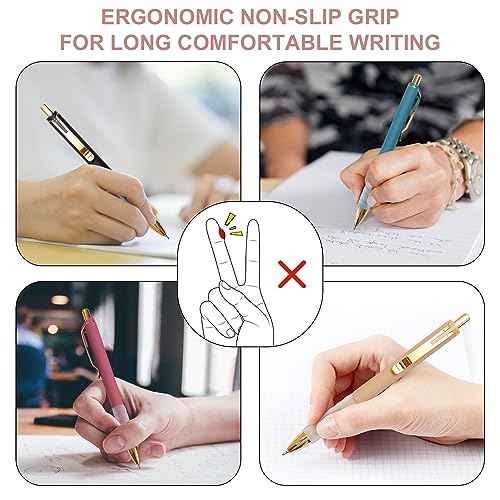 Linbsunne Ballpoint Pens Black Medium Point 1mm Pen with Super Soft Grip Ball Point Pen for Men Women Retractable Pens (gold-12 pcs)