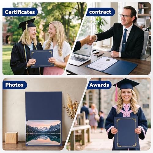 Prixzelkym 36-Pack Navy Certificate Holders 8.5x11 with Gold Foil Border, 250gsm