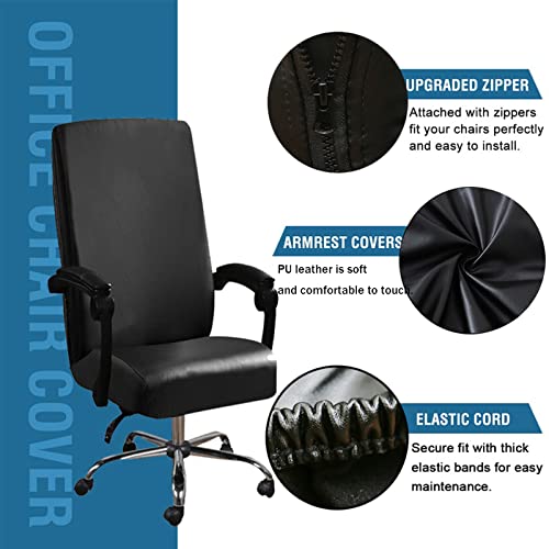 Shukii Black Large Waterproof PU Leather Office Chair Cover - Fits 27.5-31.5in back, 17.7-22.9in seat